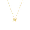 Gold butterfly necklace on a white background