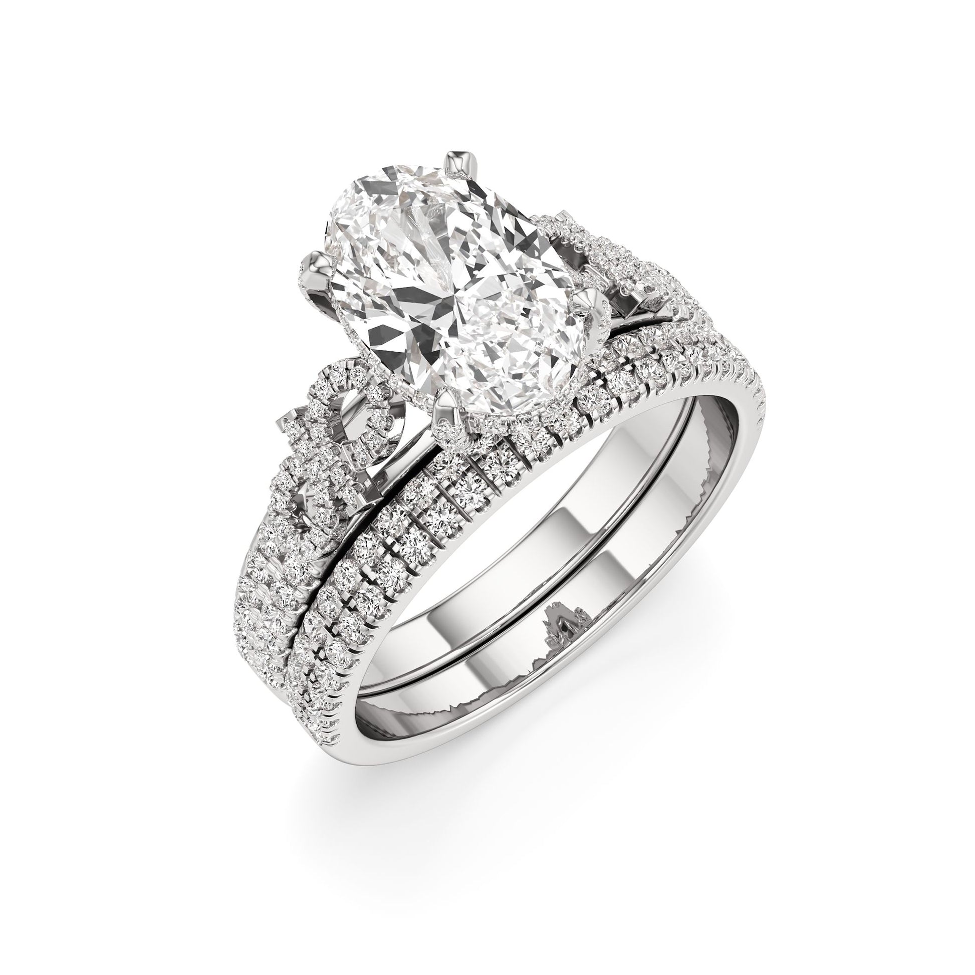 Diamond ring with a white gemstone on a white background