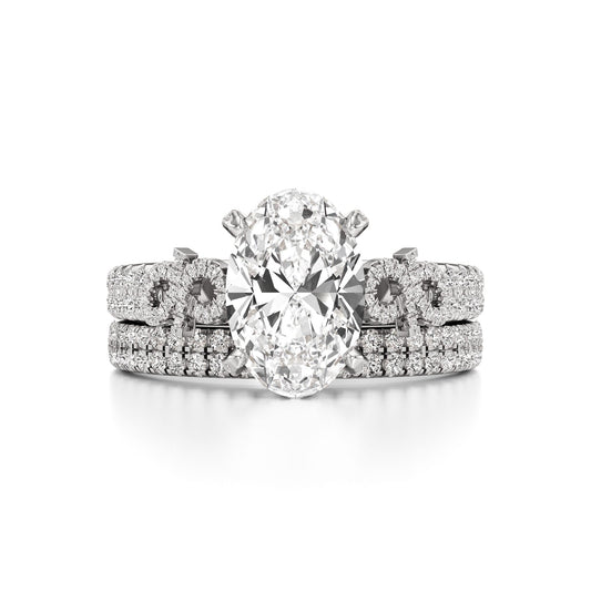 Diamond ring with a white gold band on a white background