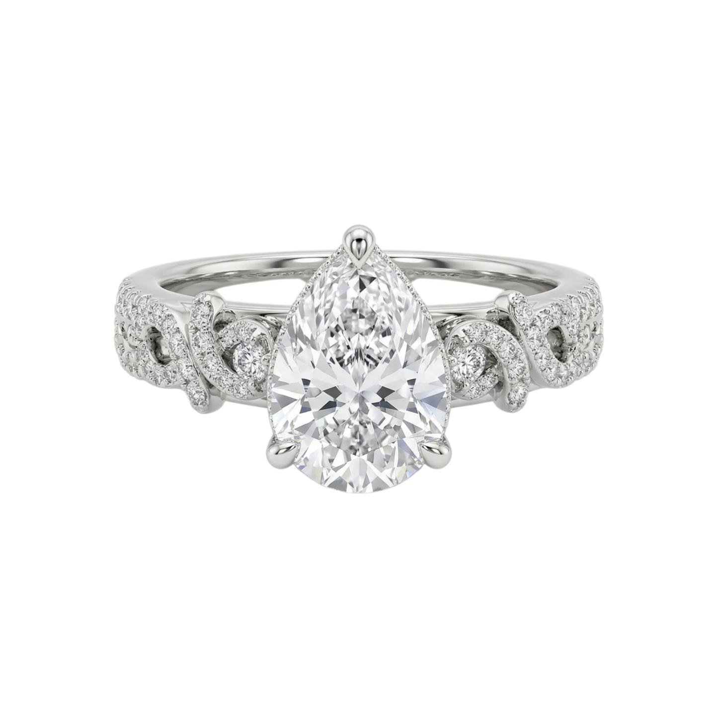 Infinie Signature Pear Cut Moissanite Engagement Ring in 925 Sterling Silver