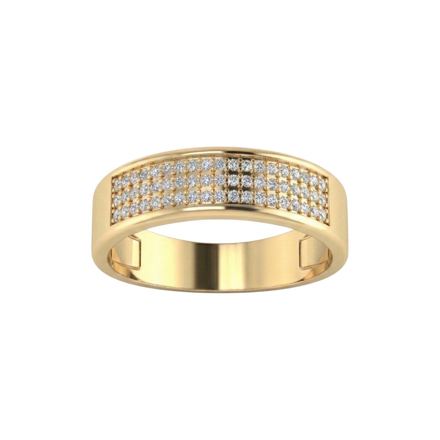 Gold ring with diamond accents on a white background