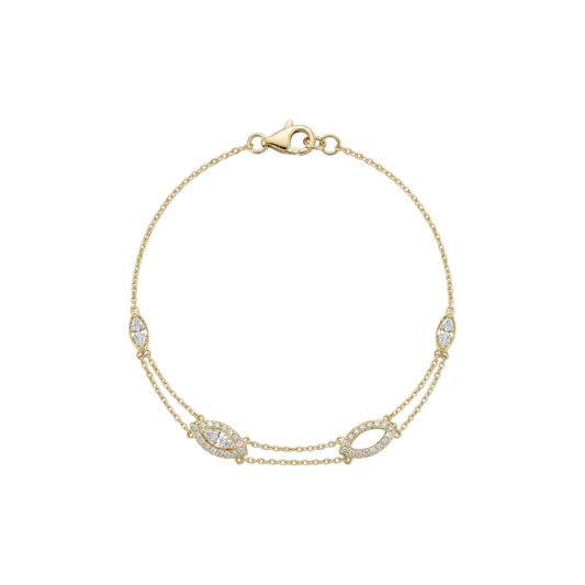 Gold bracelet with diamond accents on a white background