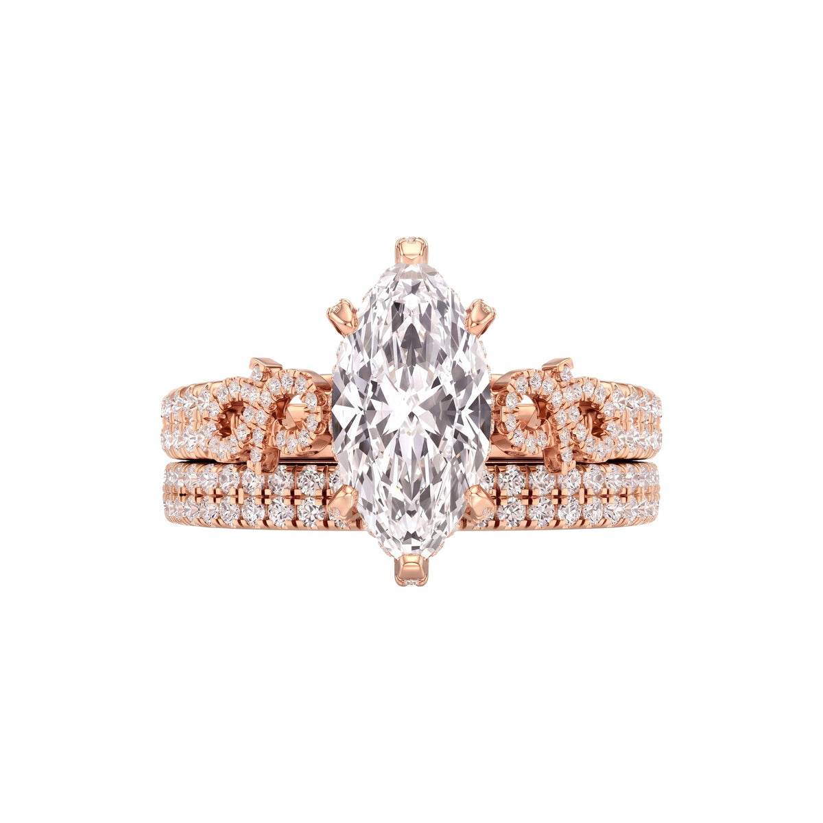 Infinie Signature Marquise Cut Moissanite Bride Set in 18KT Gold