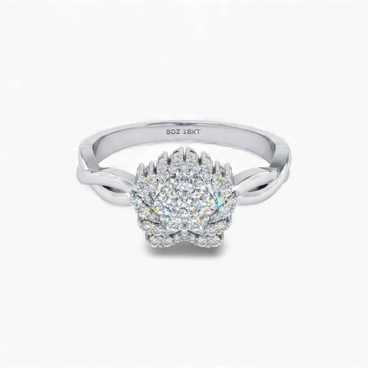 Silver ring with a diamond on a white background