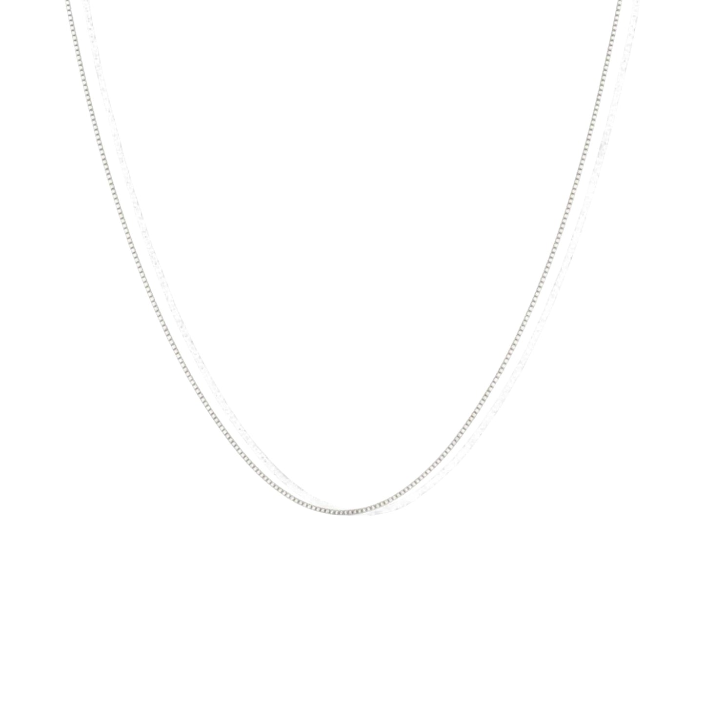 Silver chain necklace on a white background