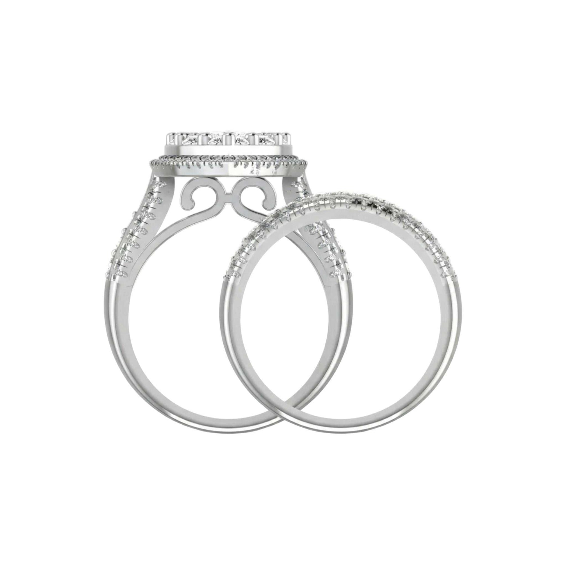Pair of silver rings with intricate designs on a white background