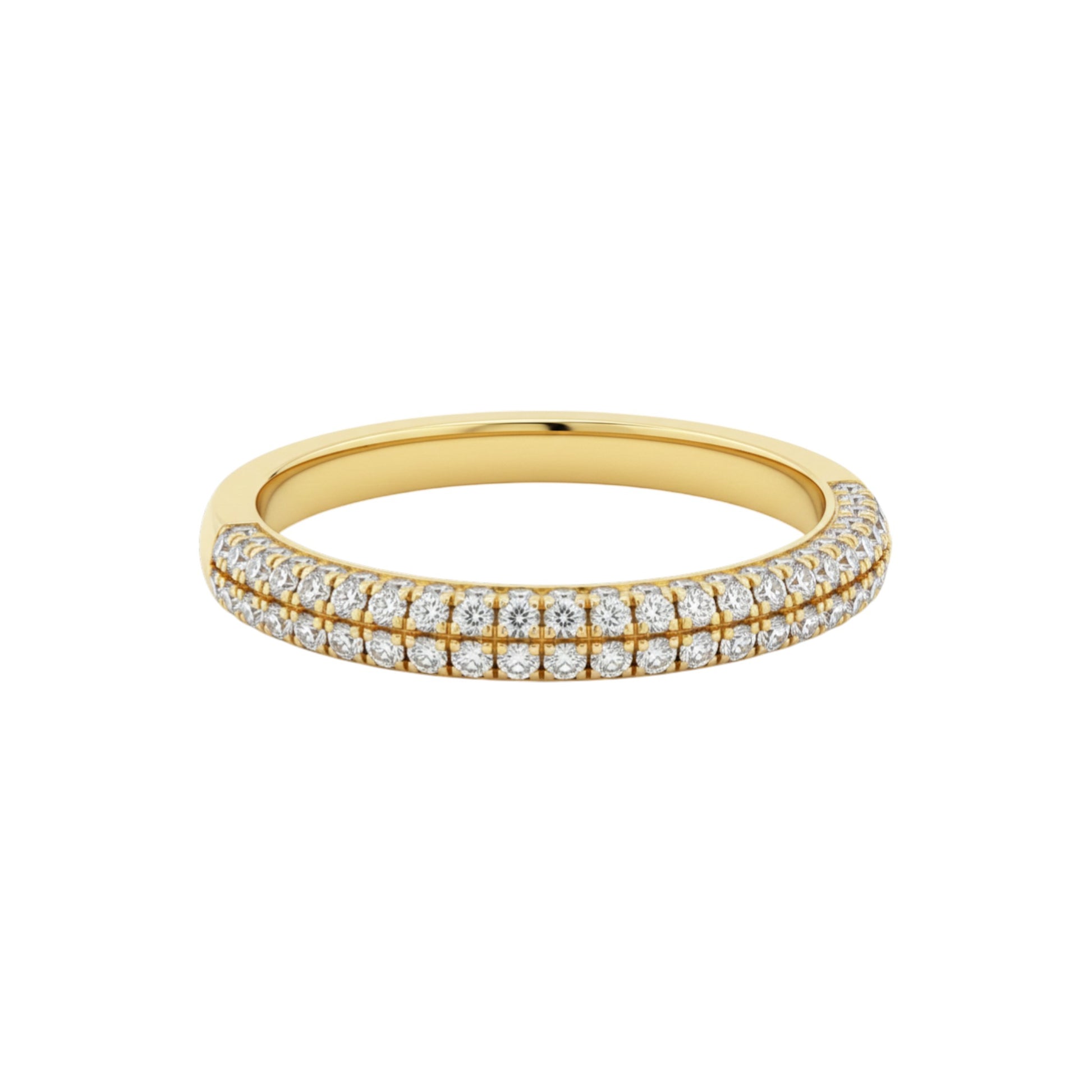 Gold ring with diamond accents on a white background