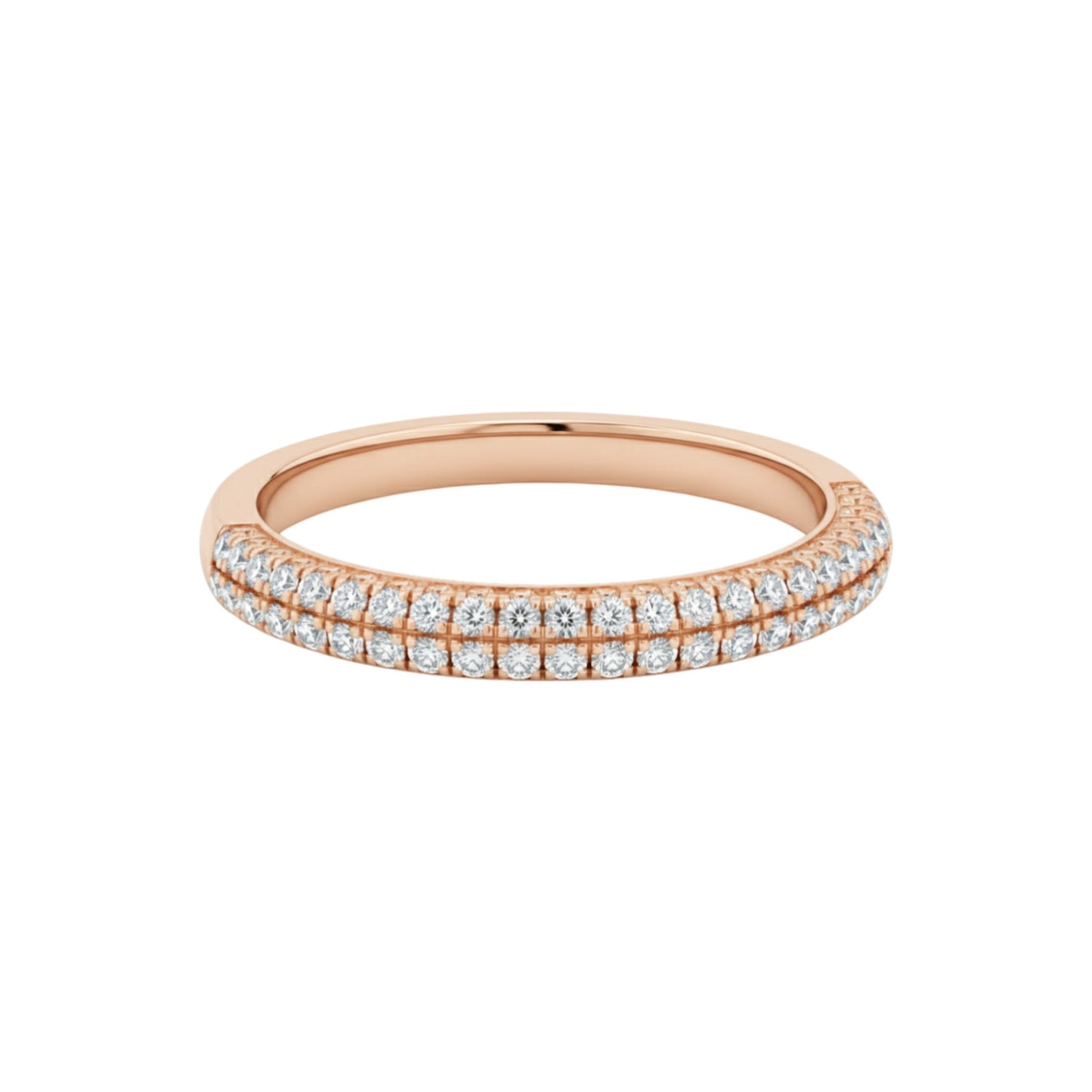 Rose gold ring with diamonds on a white background