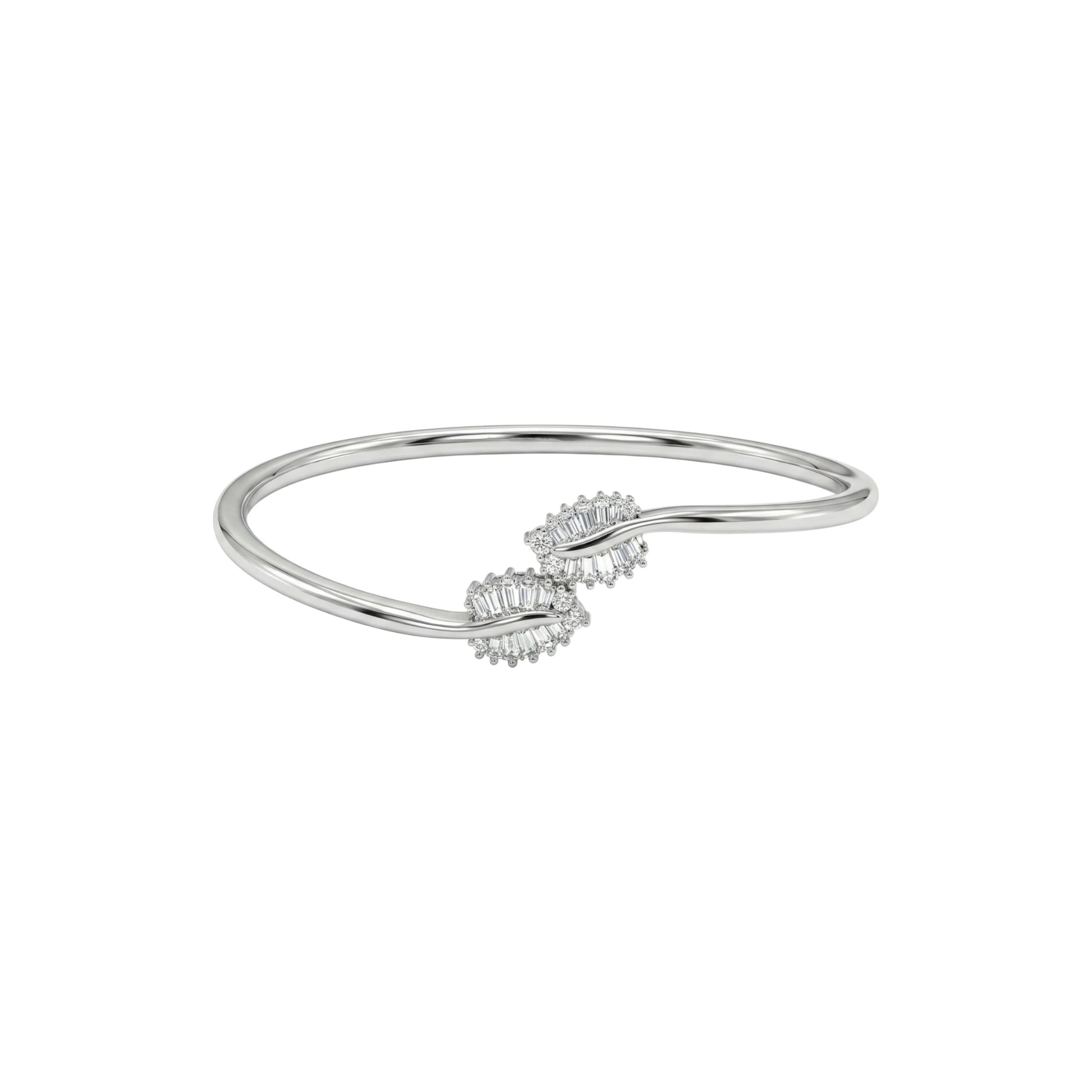 Silver bracelet with diamond accents on a white background