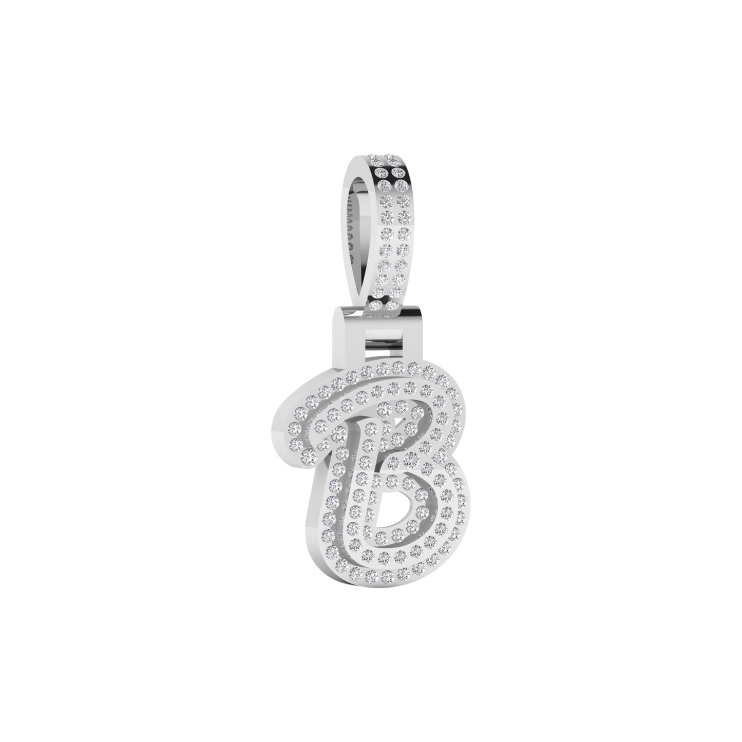 Silver pendant with letter 'B' design on a white background