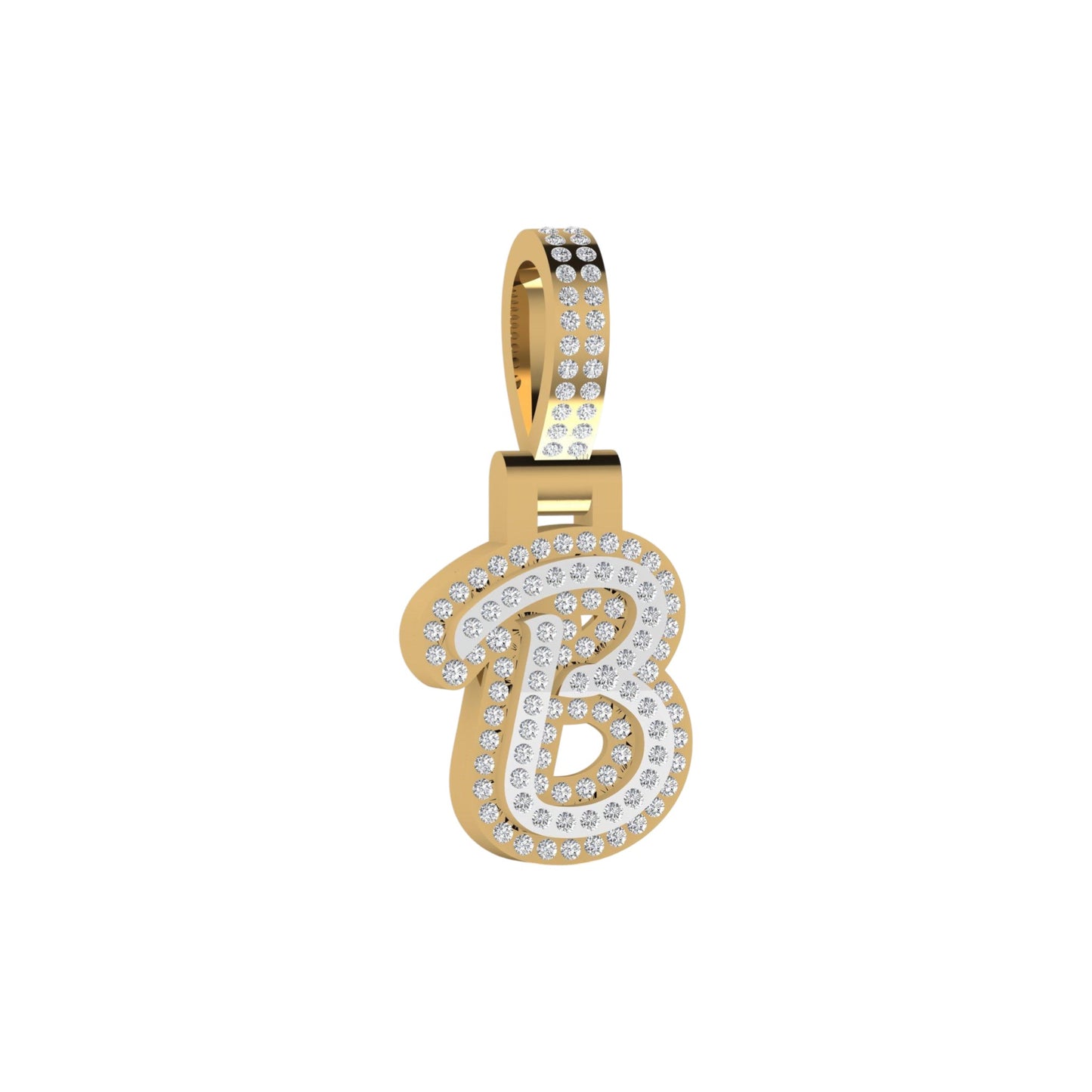 Gold pendant with letter 'B' design on a white background