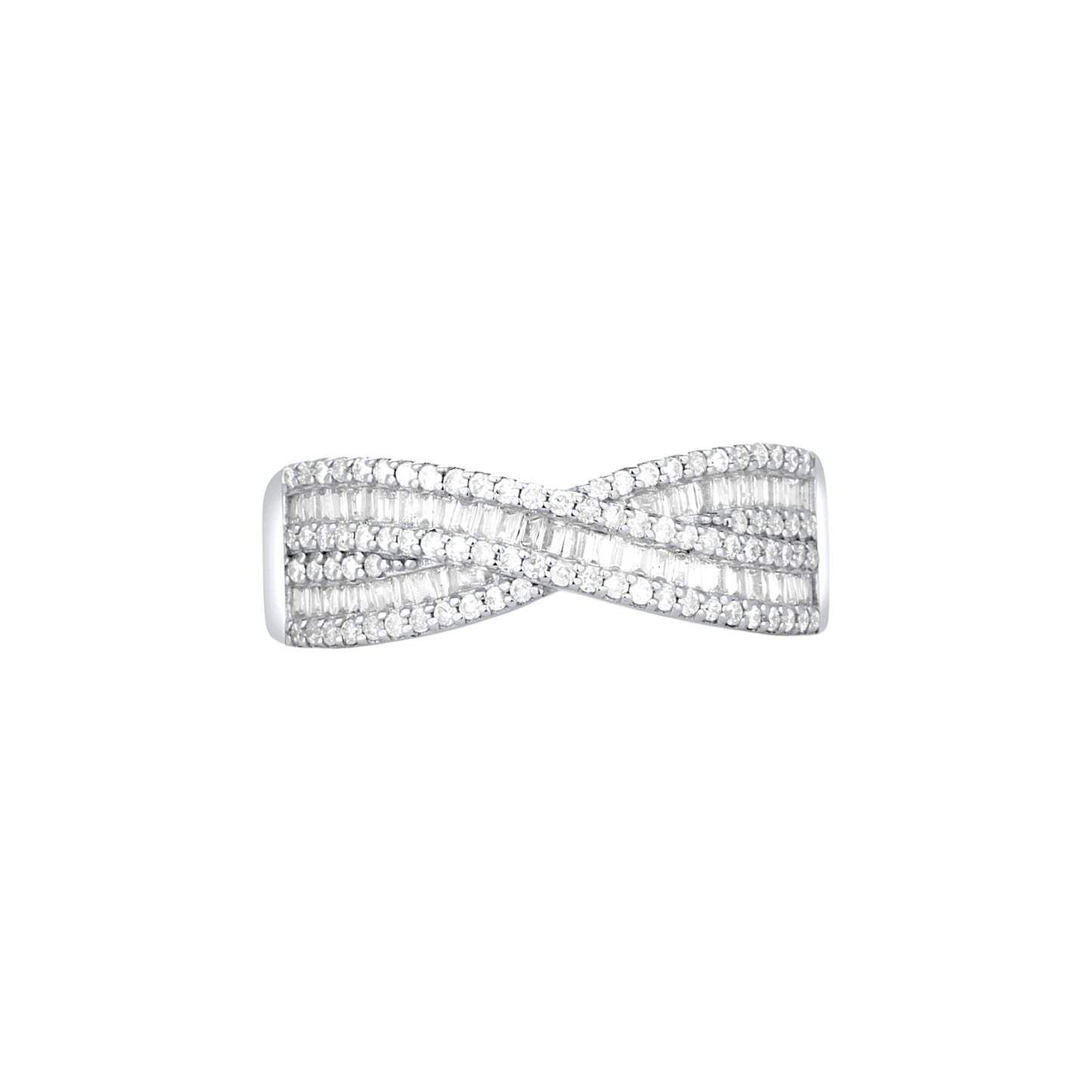 Silver bow-shaped jewelry on a white background