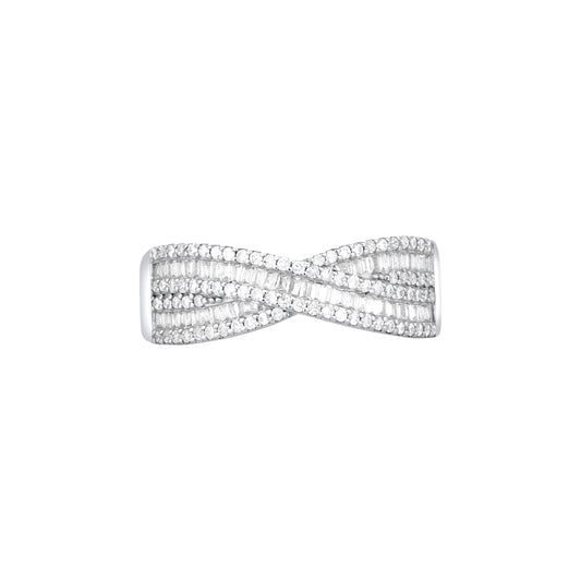 Silver bow-shaped jewelry on a white background