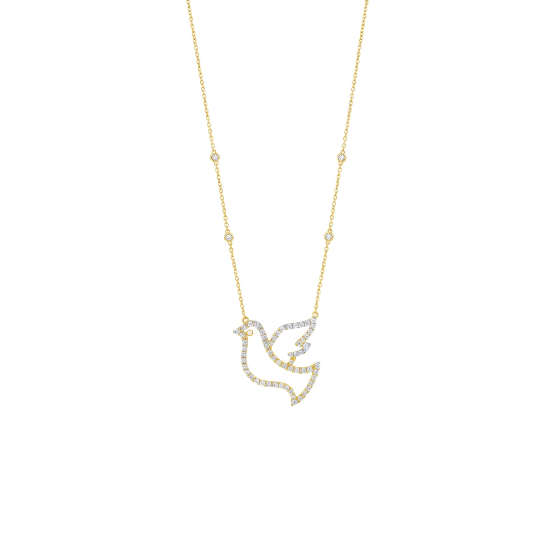 Necklace with a dove-shaped pendant on a white background
