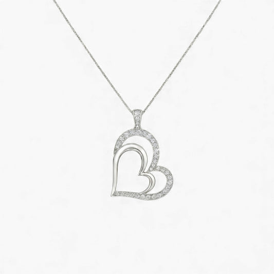 Heart-shaped pendant necklace on a white background