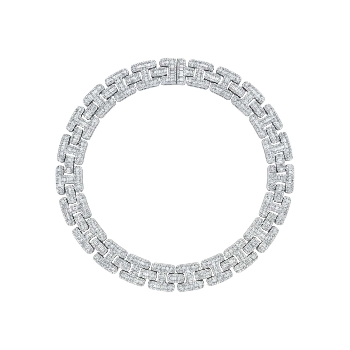 Silver bracelet with a chain design on a white background
