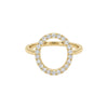 Gold ring with diamond accents on a white background