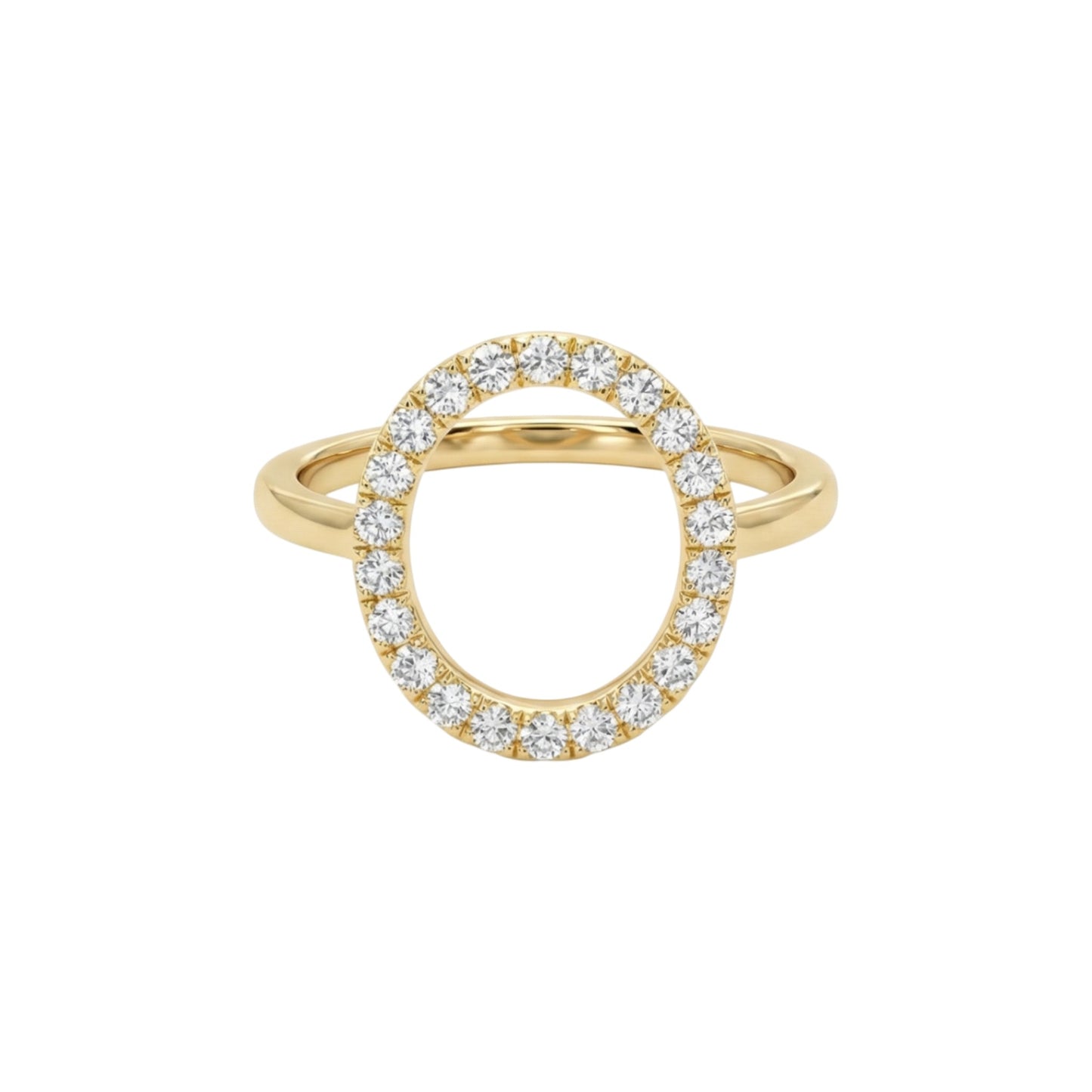Gold ring with diamond accents on a white background