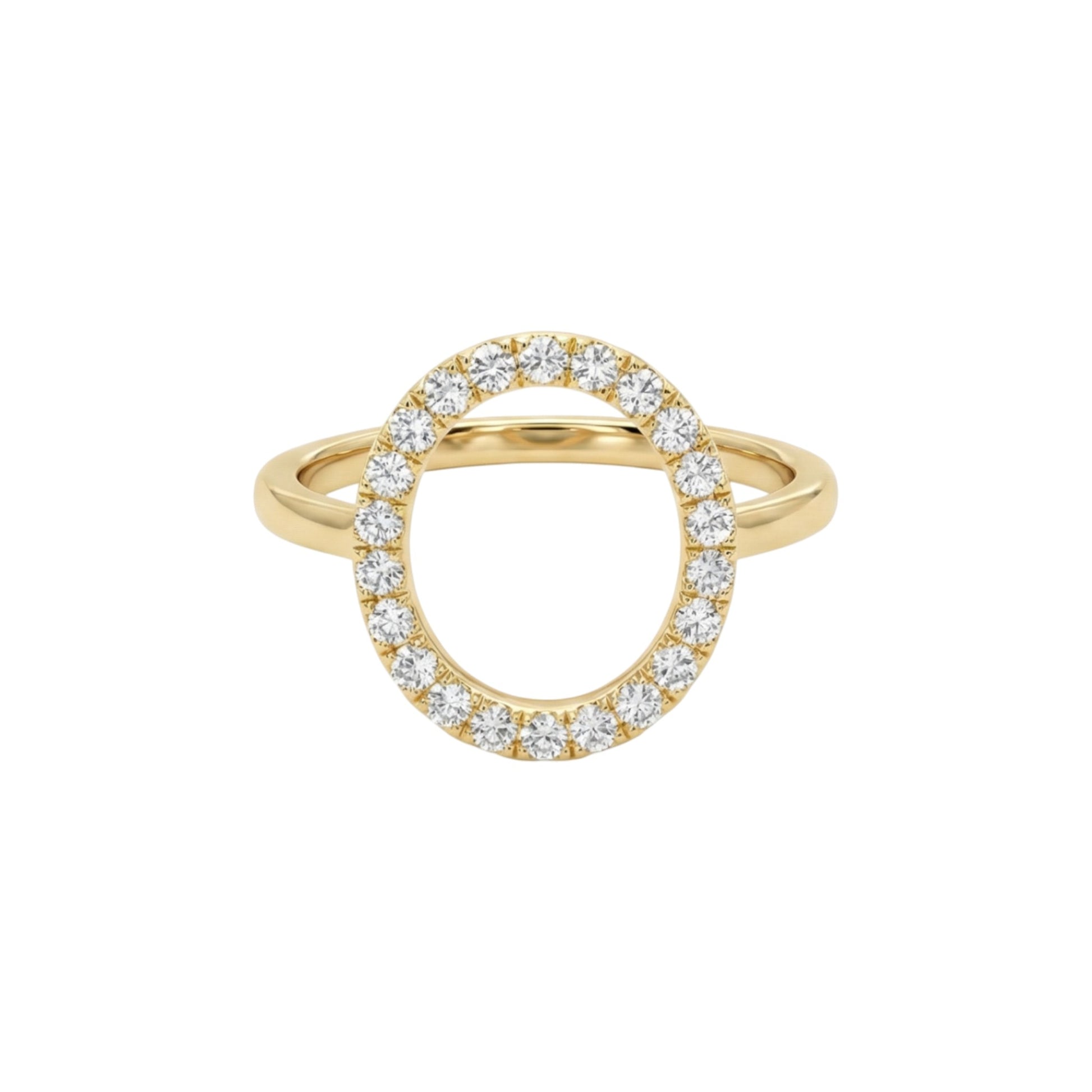 Gold ring with diamond accents on a white background