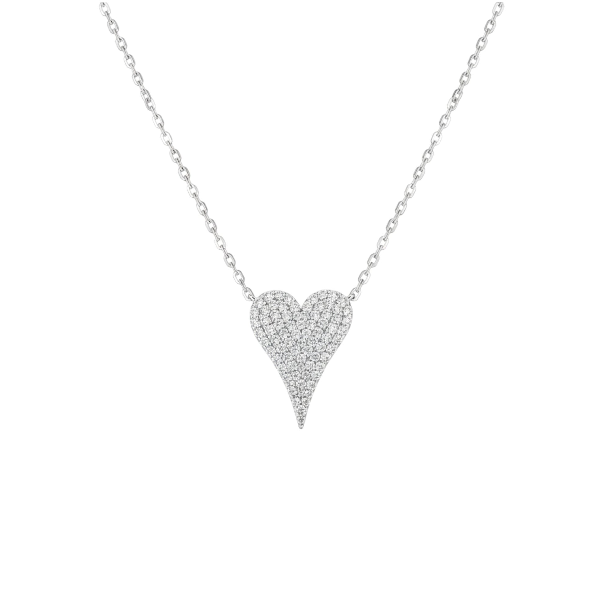 Heart-shaped diamond necklace on a white background
