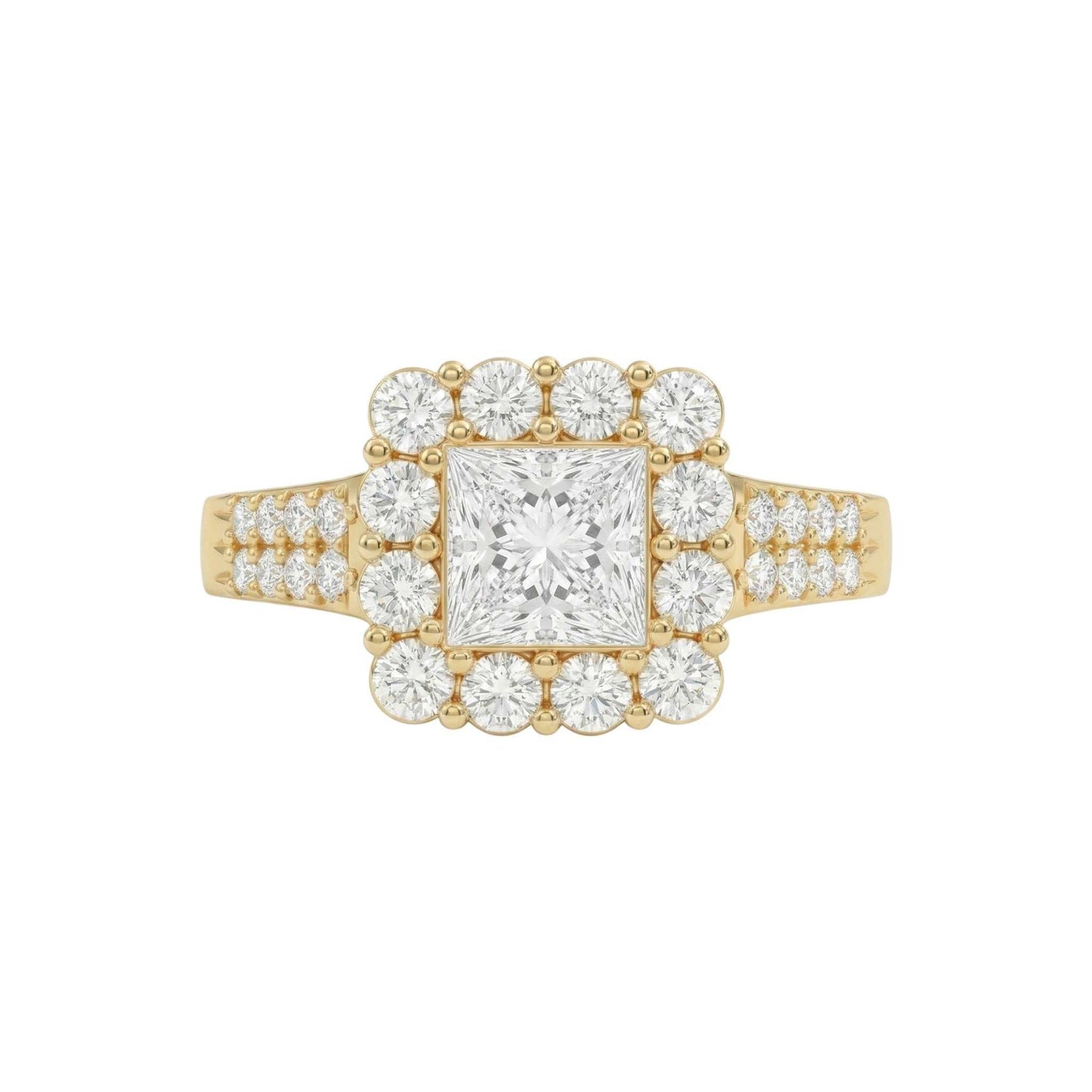 Lola Cluster Natural Diamond Engagement Ring in 18KT yellow gold with square halo and split shank design