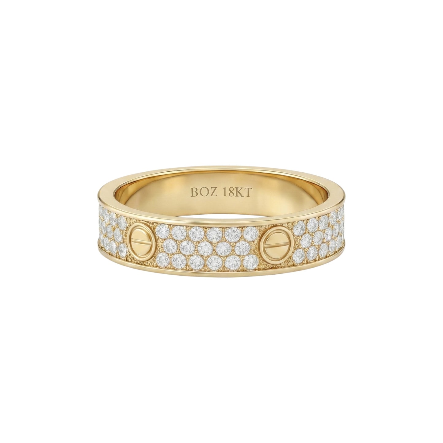 Gold ring with diamond accents on a white background
