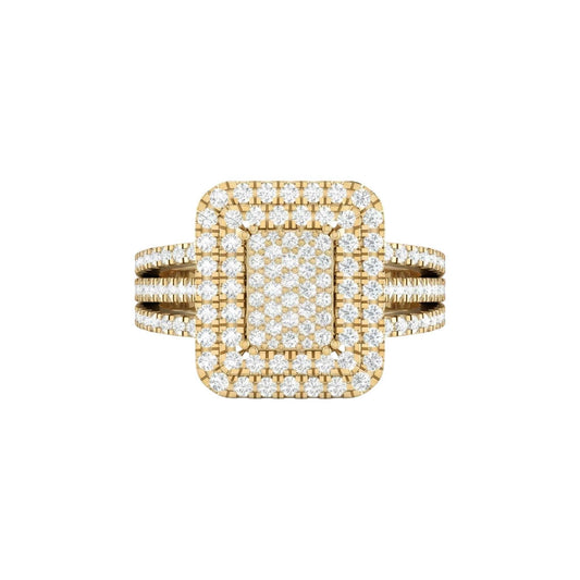 Lovely radiant natural diamond cluster engagement ring in 18KT gold with triple-row pavé band