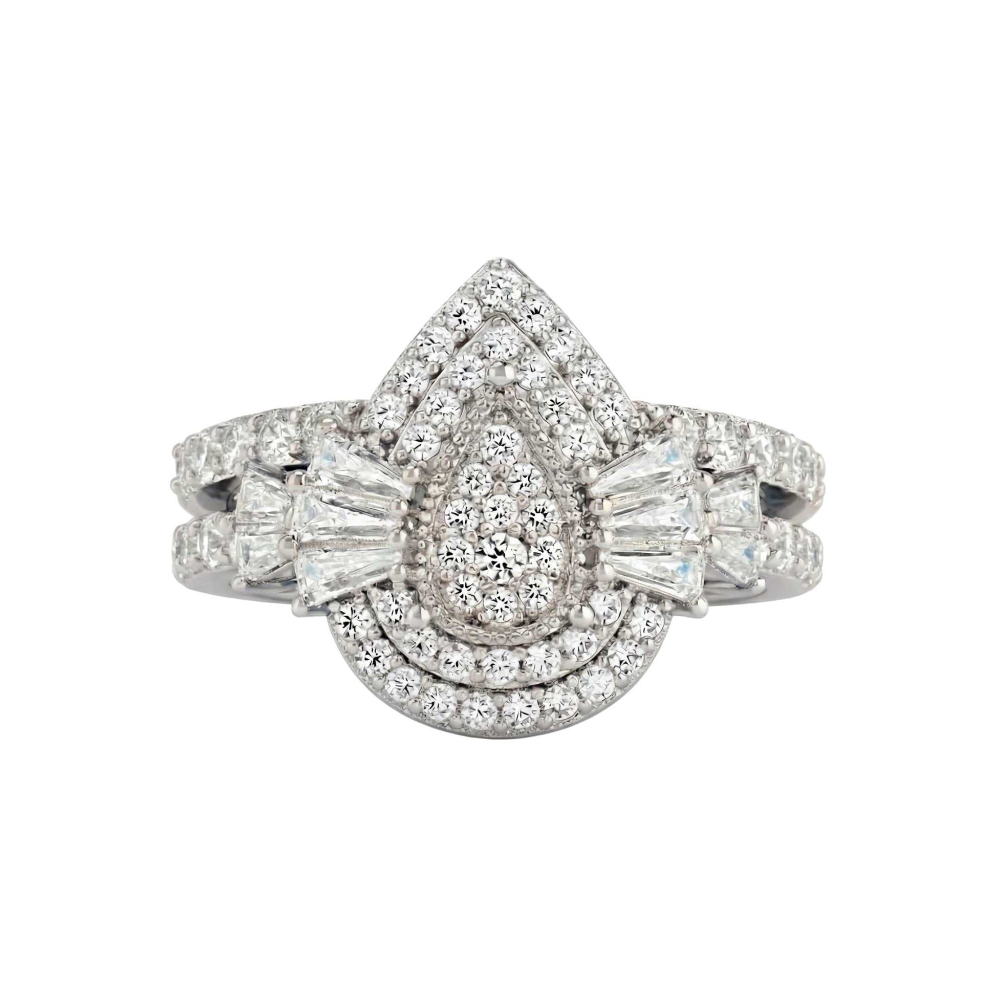 Lucy CZ Pear Cluster Sterling Silver Bride Set featuring pear-cut cubic zirconia and halo design in 925 sterling silver