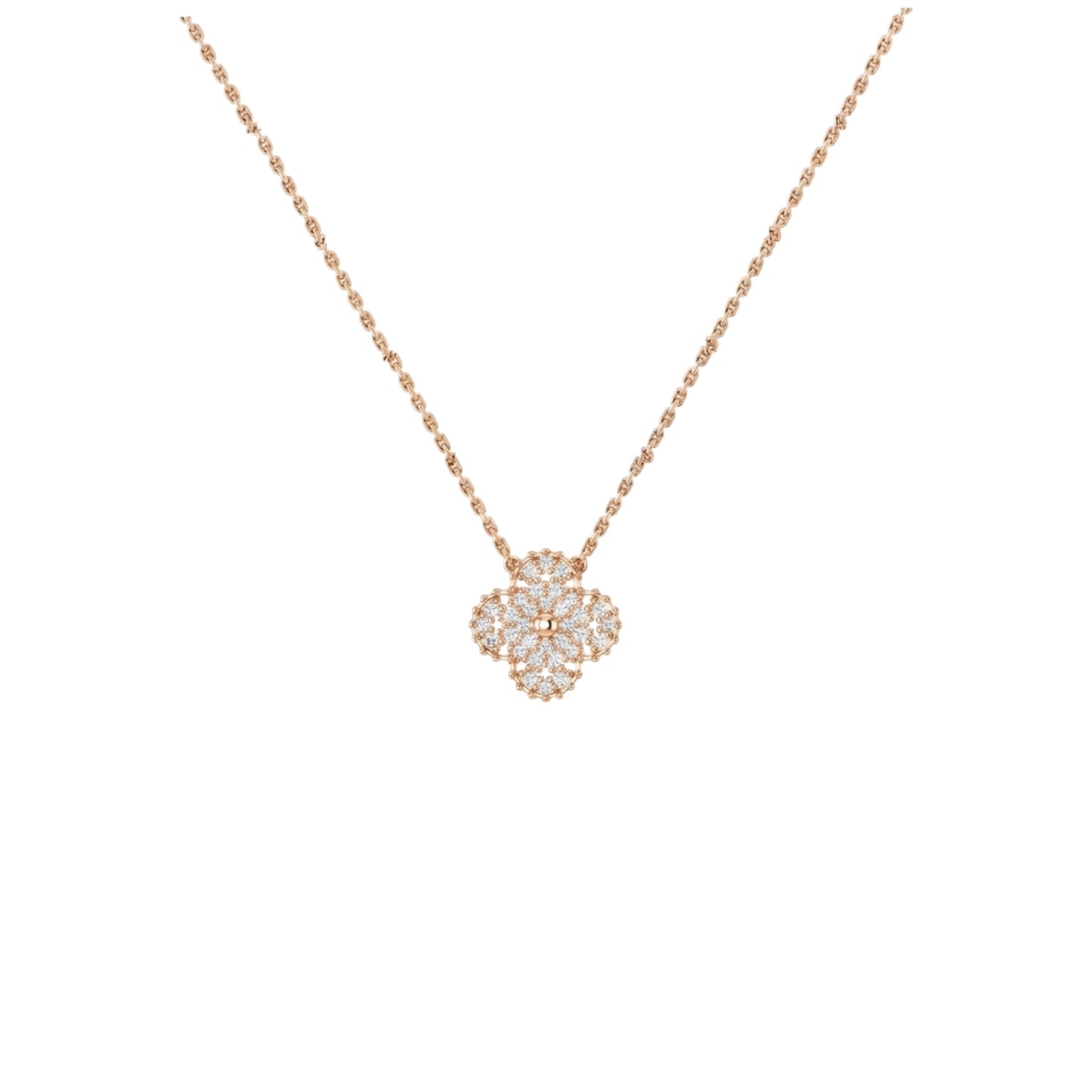 Midball Clover Natural Diamond Necklace in 18KT Gold