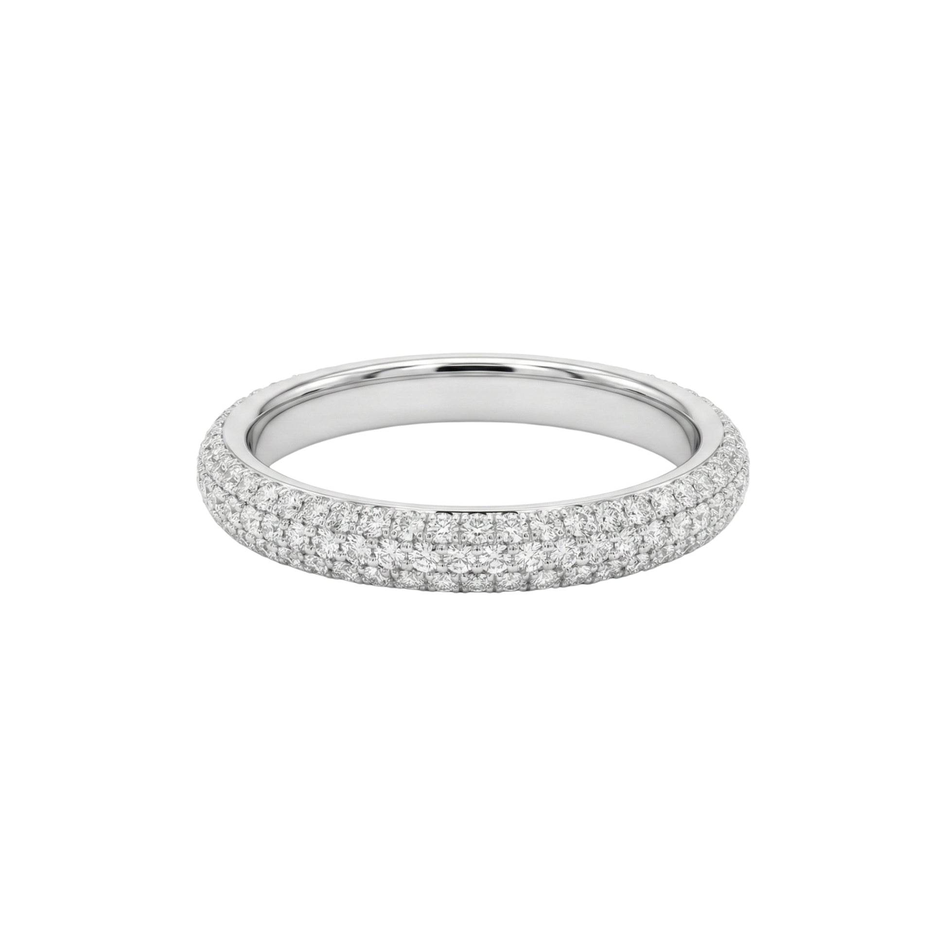 Silver ring with small stones on a white background
