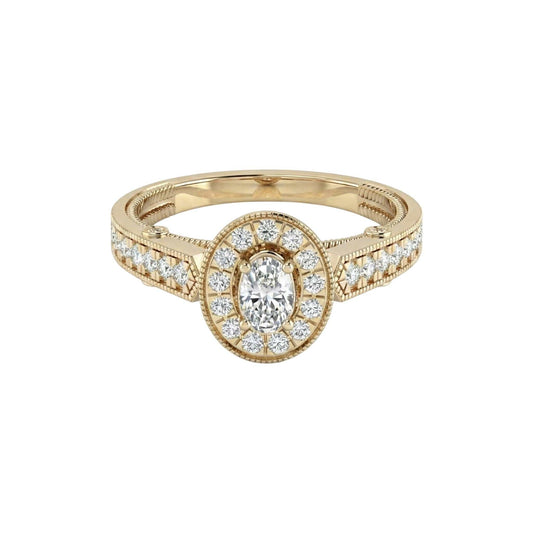 Nala Oval Natural Diamond Engagement Ring in 18KT gold with oval-cut center diamond and pavé-set diamond band