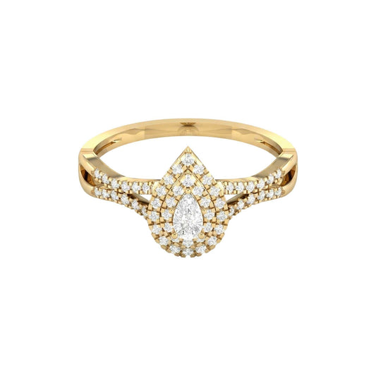 Natalie Pear natural diamond engagement ring in 18KT gold with pear-shaped center diamond and pavé diamonds on band