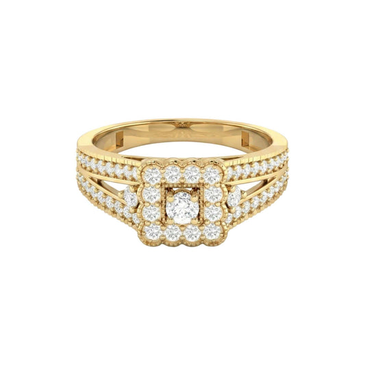 Nora Natural Diamond Engagement Ring in 18KT gold with cushion-shaped diamond cluster and pavé-set split-shank band