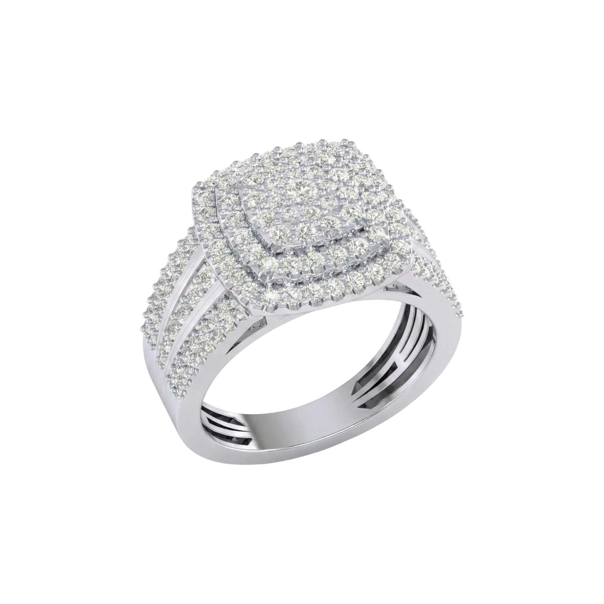 Silver ring with diamond accents on a white background