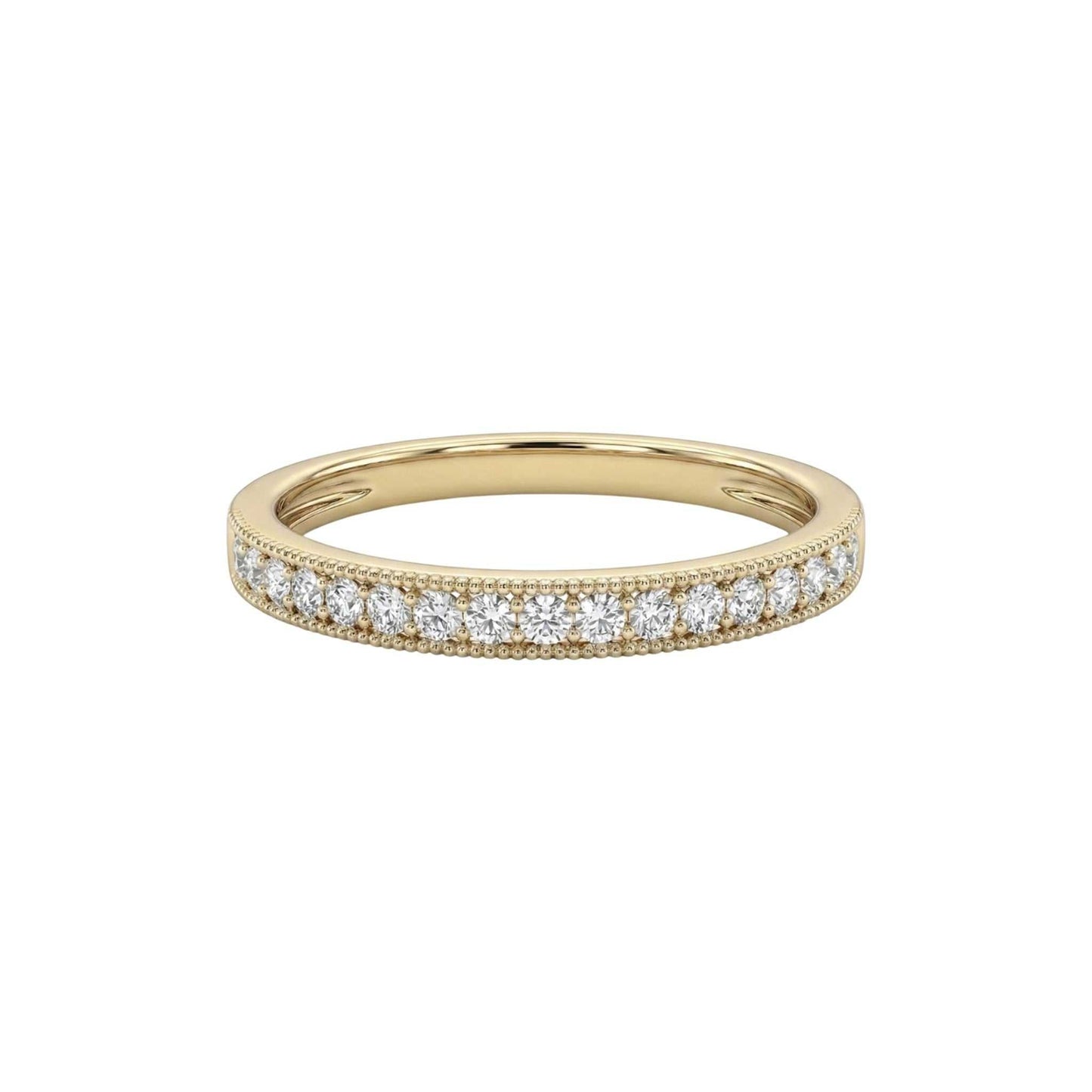 Pearl Milgrain Diamond Band in 18KT gold with round-cut natural diamonds and detailed milgrain finish