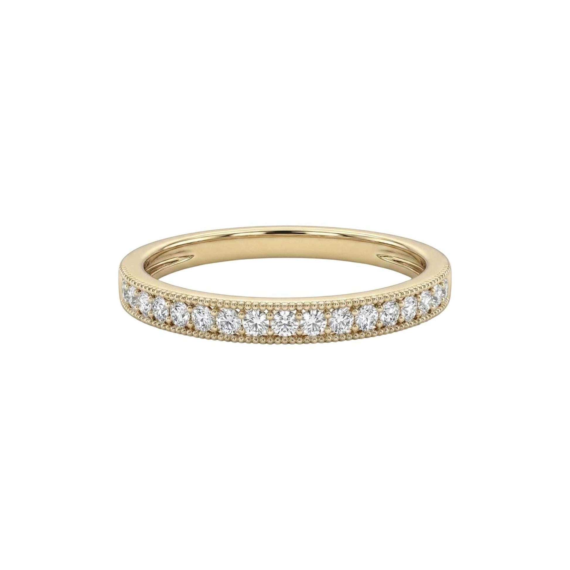 Pearl Milgrain Diamond Band in 18KT gold with round-cut natural diamonds and detailed milgrain finish