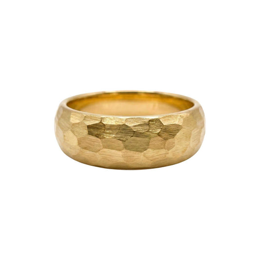 Gold-tone Prism Tungsten Band with faceted textured surface and smooth interior