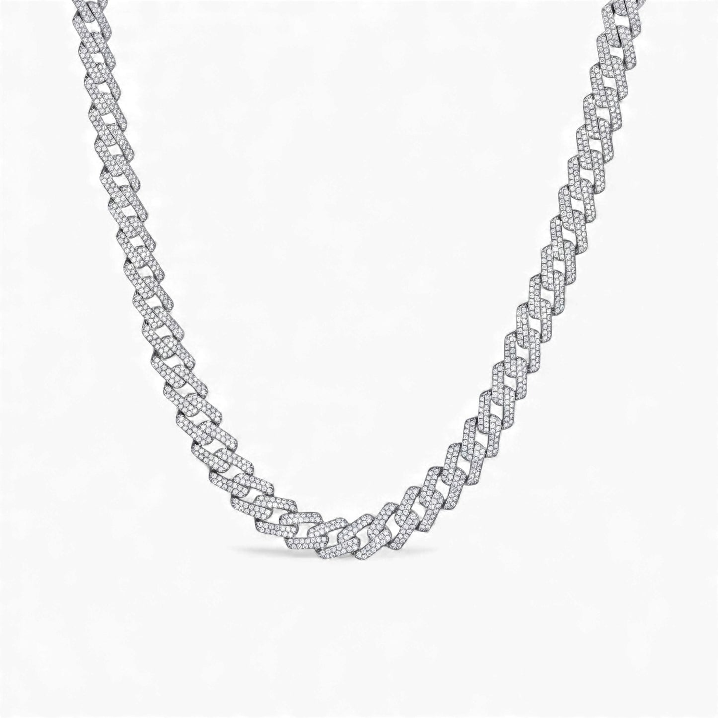 Silver chain necklace on a white background