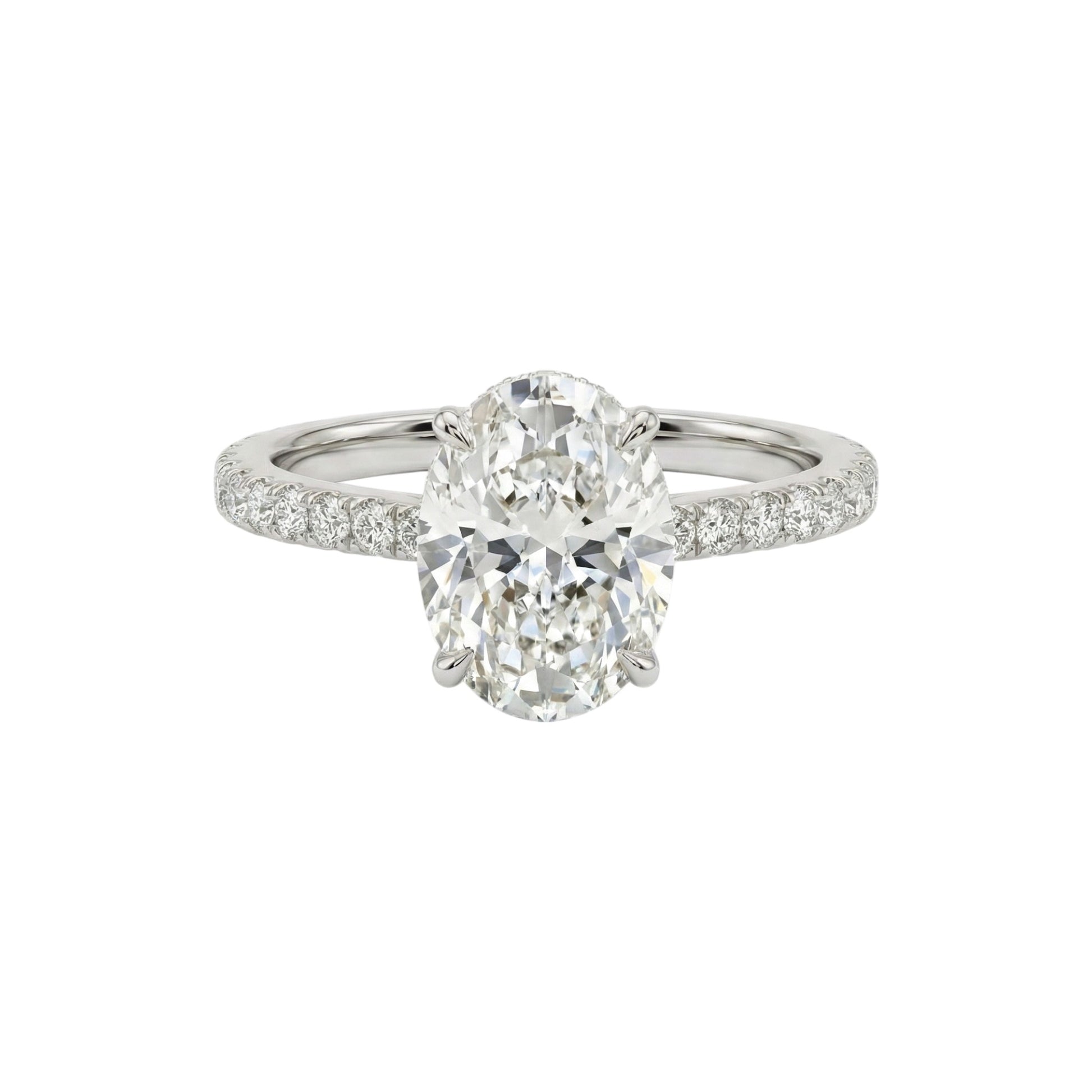 Diamond ring with a white gemstone on a white background