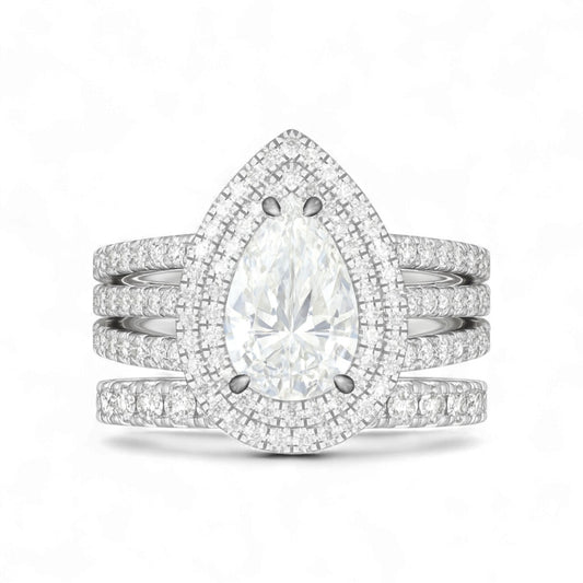 Lovely Pear Lab Grown Diamond Bride Set in Platinum