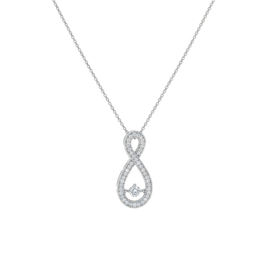 Silver infinity pendant necklace on a white background