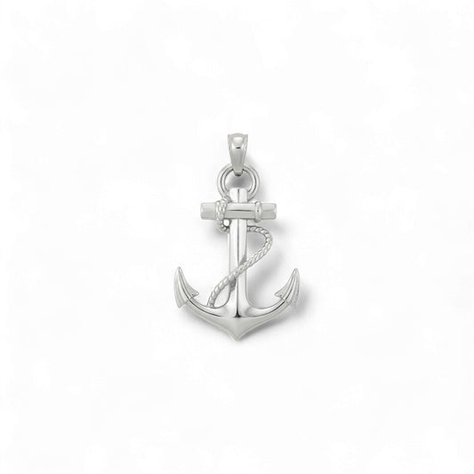 Silver anchor pendant on a white background