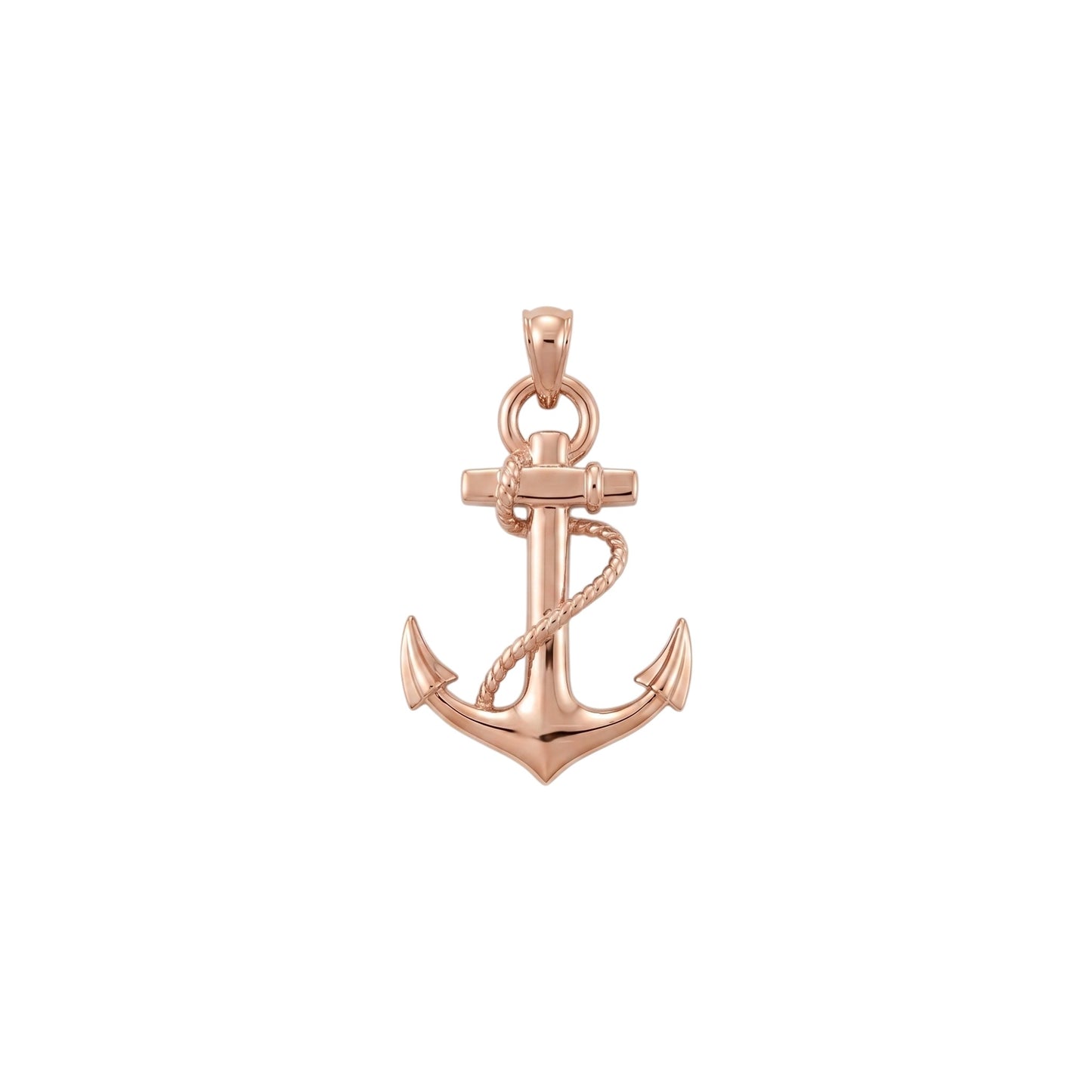 Rose gold anchor pendant on a white background