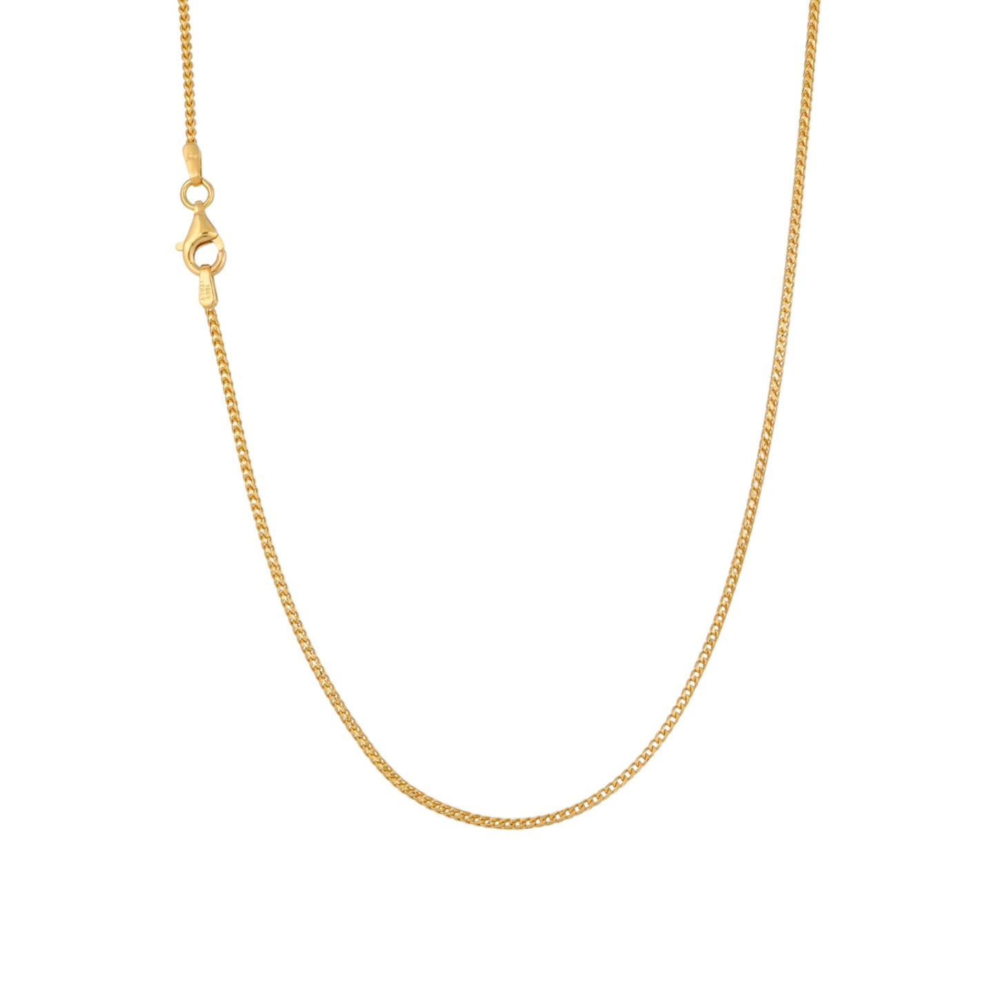 Gold chain necklace on a white background