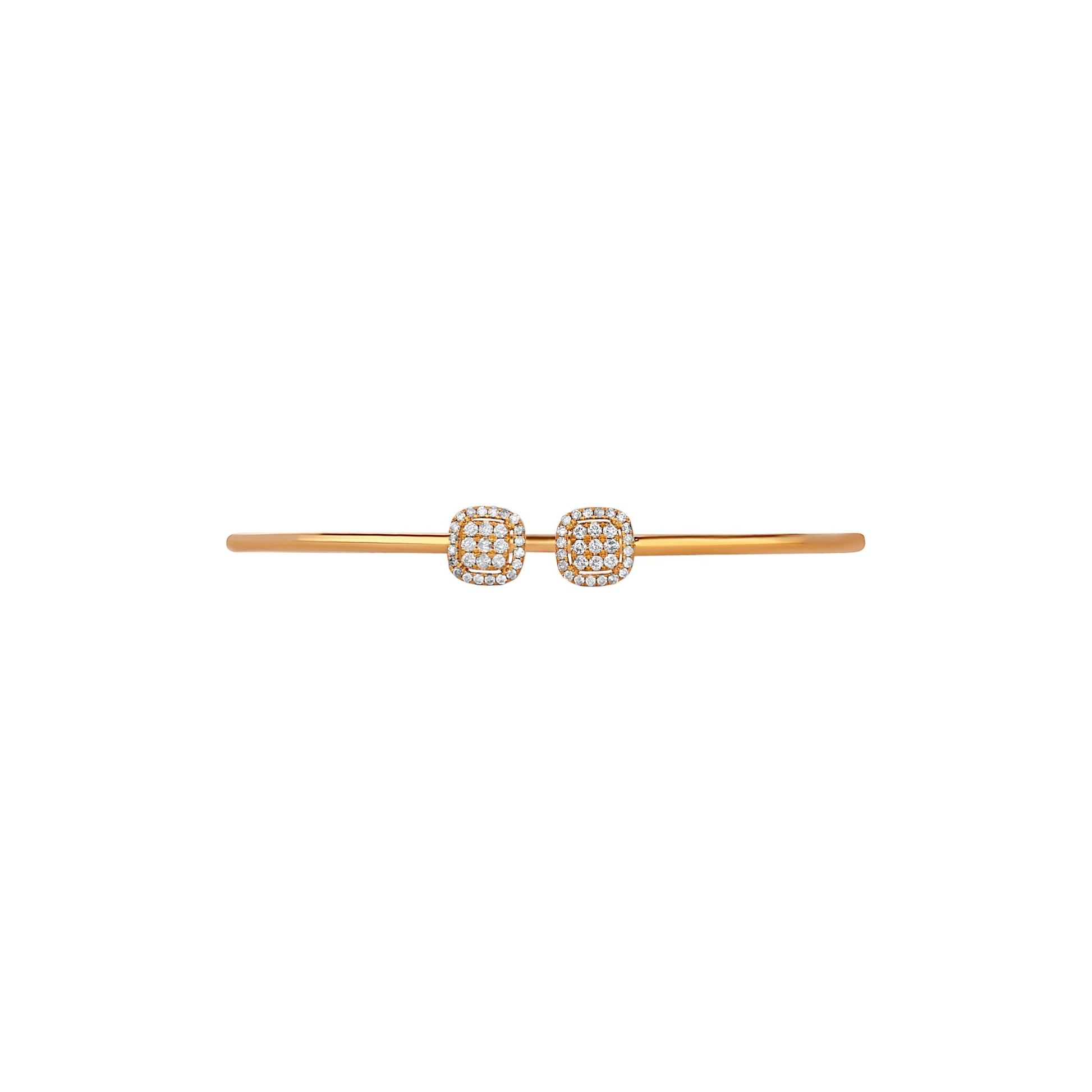 Gold bar bracelet with round diamond-like beads on a white background