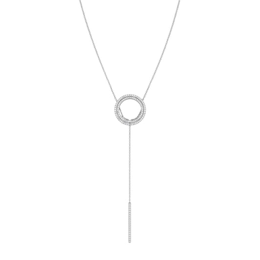 Double Halo Lariat Diamond Necklace in 18KT Gold