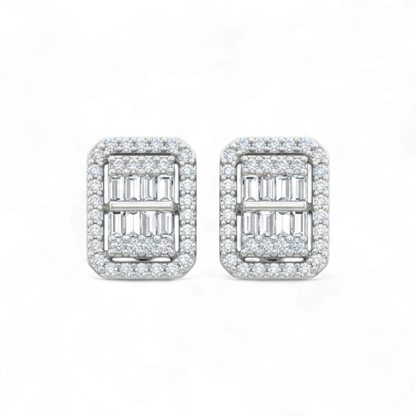 Pair of diamond earrings on a white background