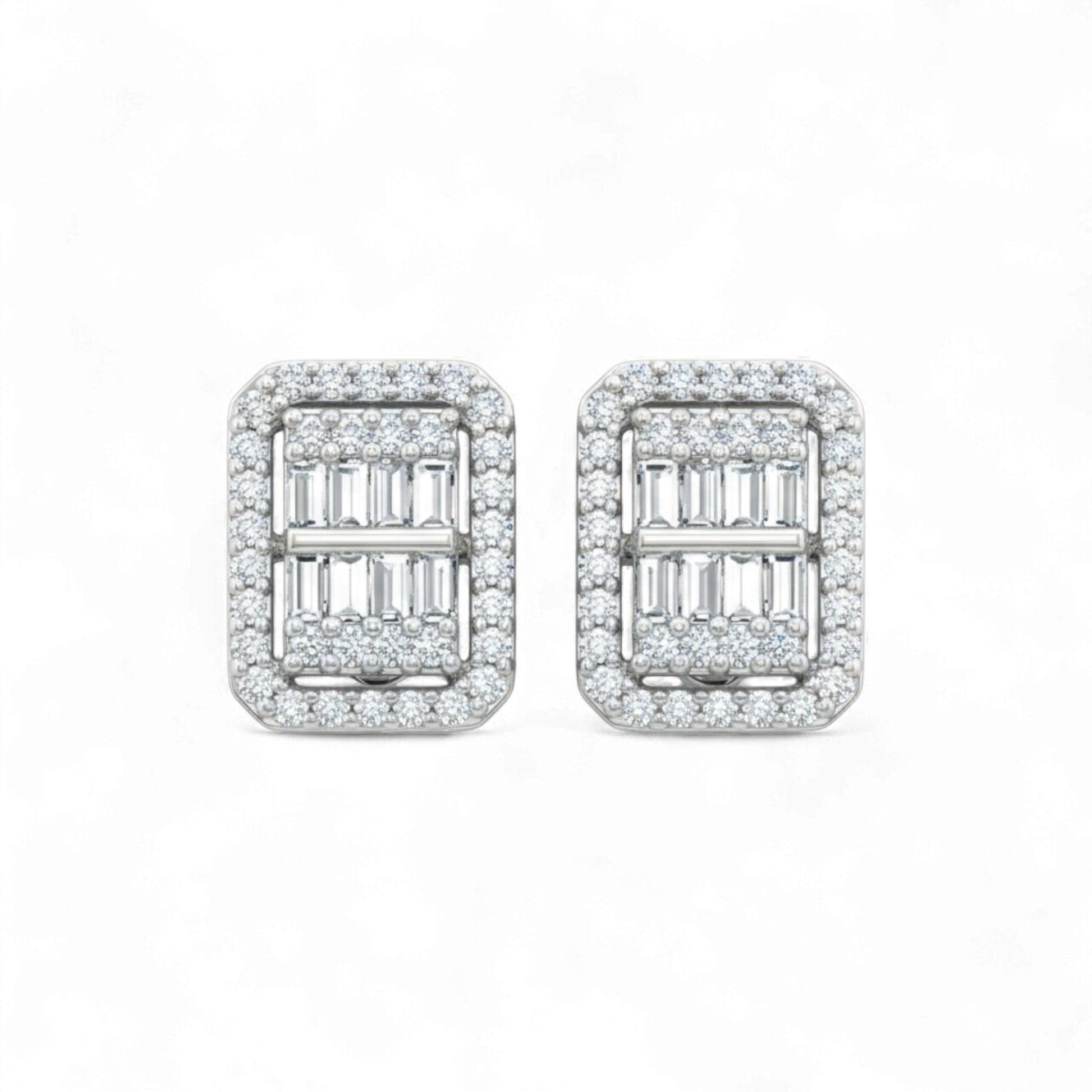 Pair of diamond earrings on a white background