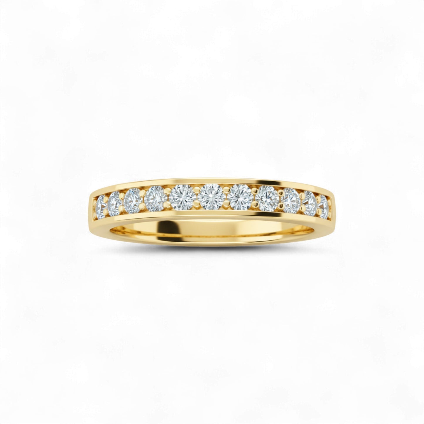 Gold ring with diamonds on a white background