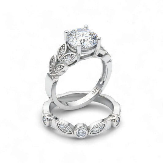 Floral Vintage Round Cut CZ Bride Set in 925 Sterling Silver